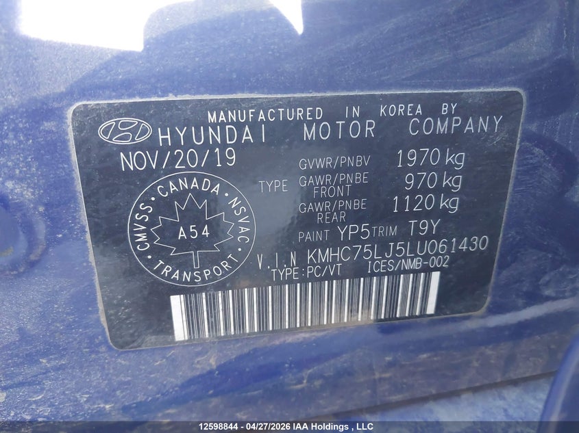 2020 Hyundai Ioniq VIN: KMHC75LJ5LU061430 Lot: 12598844