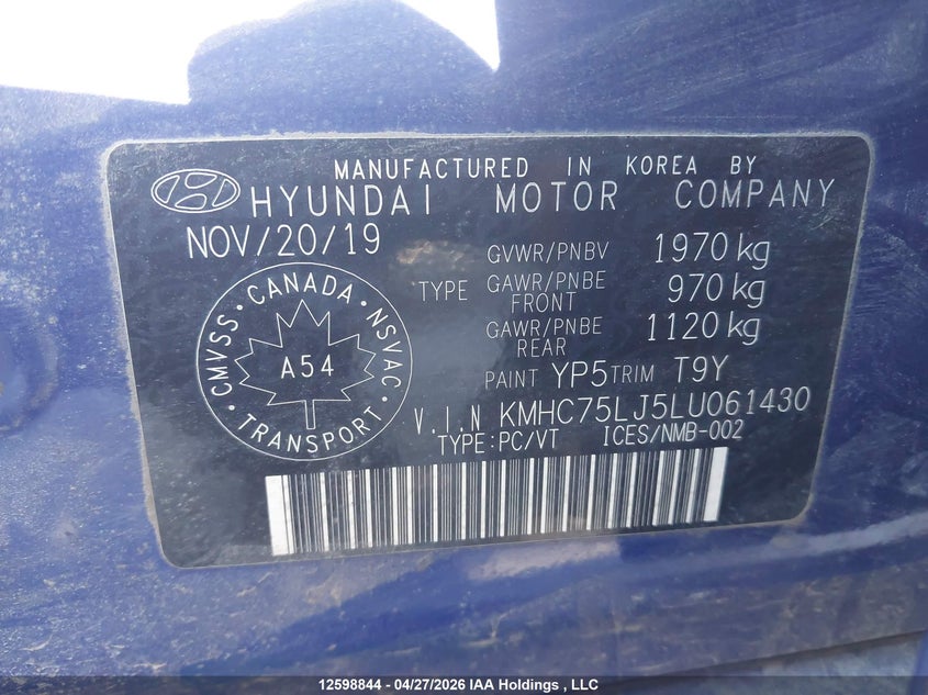 2020 Hyundai Ioniq VIN: KMHC75LJ5LU061430 Lot: 12598844
