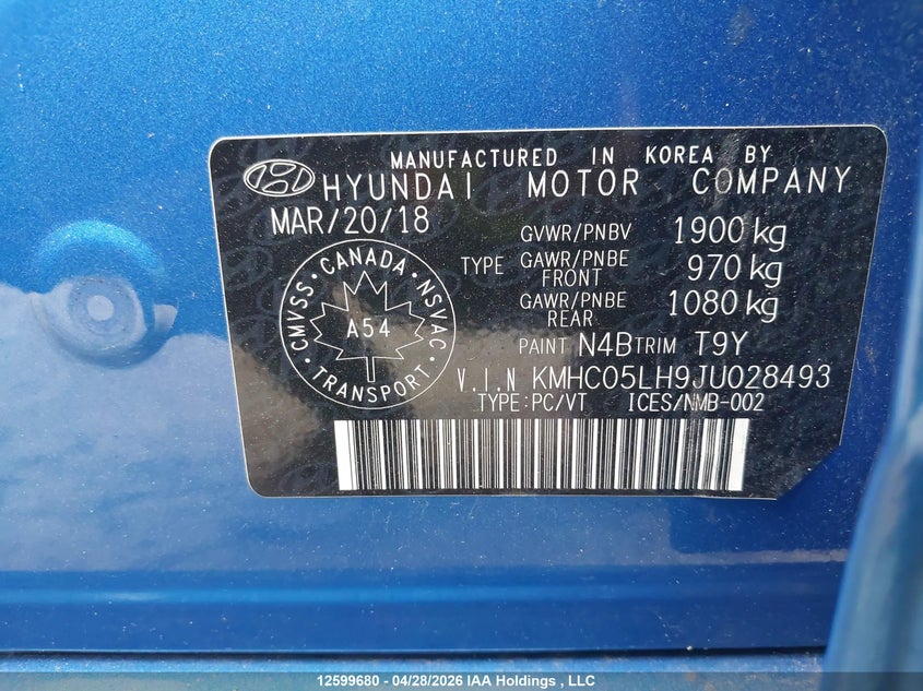 2018 Hyundai Ioniq Limited VIN: KMHC05LH9JU028493 Lot: 12599680