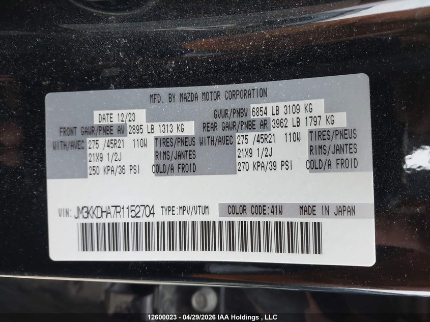 2024 Mazda Cx-90 Phev Gt VIN: JM3KKDHA7R1152704 Lot: 12600023