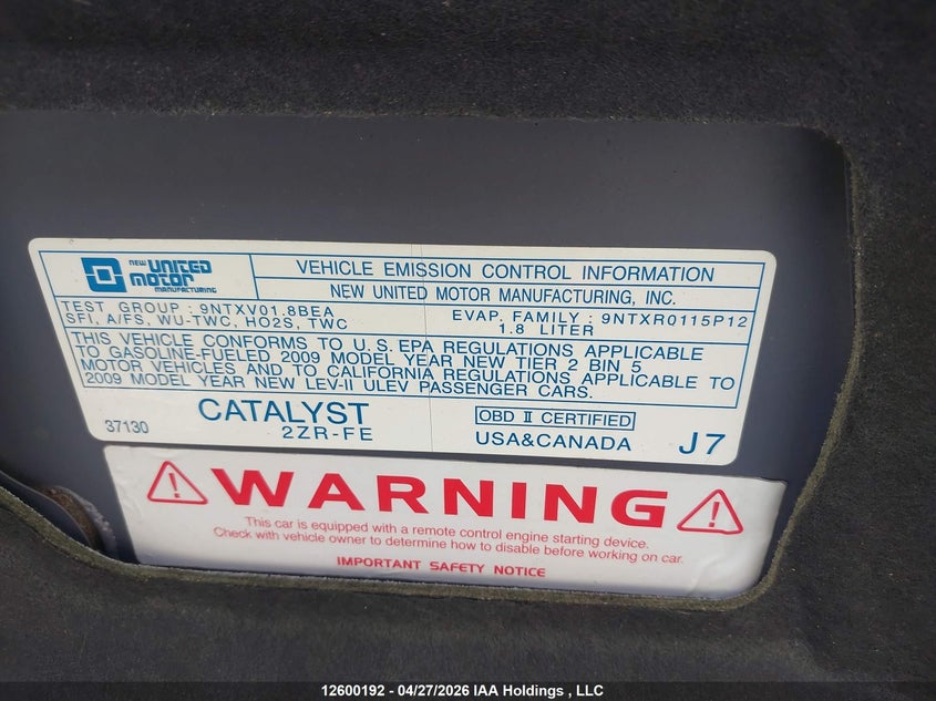 2009 Pontiac Vibe VIN: 5Y2SP67829Z422217 Lot: 12600192