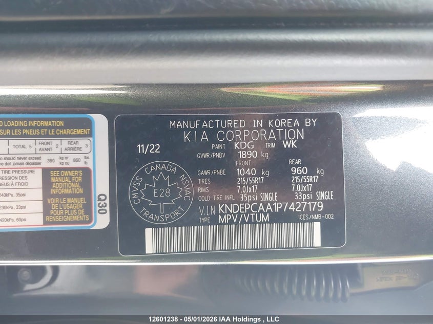 2023 Kia Seltos Lx VIN: KNDEPCAA1P7427179 Lot: 12601238