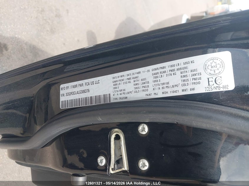 2020 Ram 3500 6.7 Ram Tradesman black Lot 111012601321 Vin 3C63R3CL4LG306376