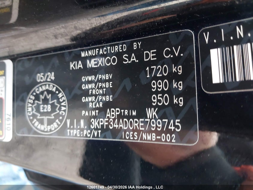2024 KIA FORTE SEDAN 2.0L I-4 DOHC, VVT, 147HP