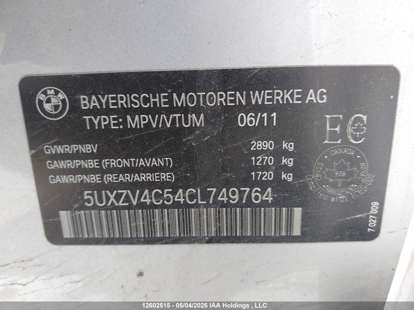 2012 BMW X5 3.0 xDrive35I silver Lot 111012602515 Vin 5UXZV4C54CL749764