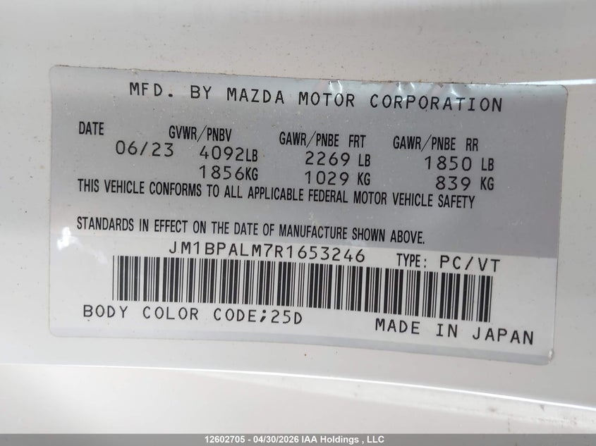 2024 MAZDA 3 HATCHBACK 2.5L I-4 DI, DOHC, VVT, 191HP
