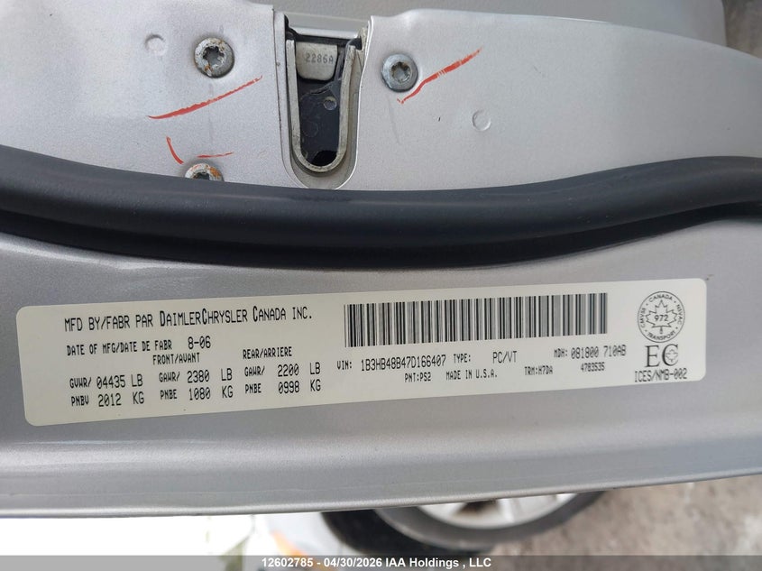 2007 Dodge Caliber Sxt VIN: 1B3HB48B47D166407 Lot: 12602785