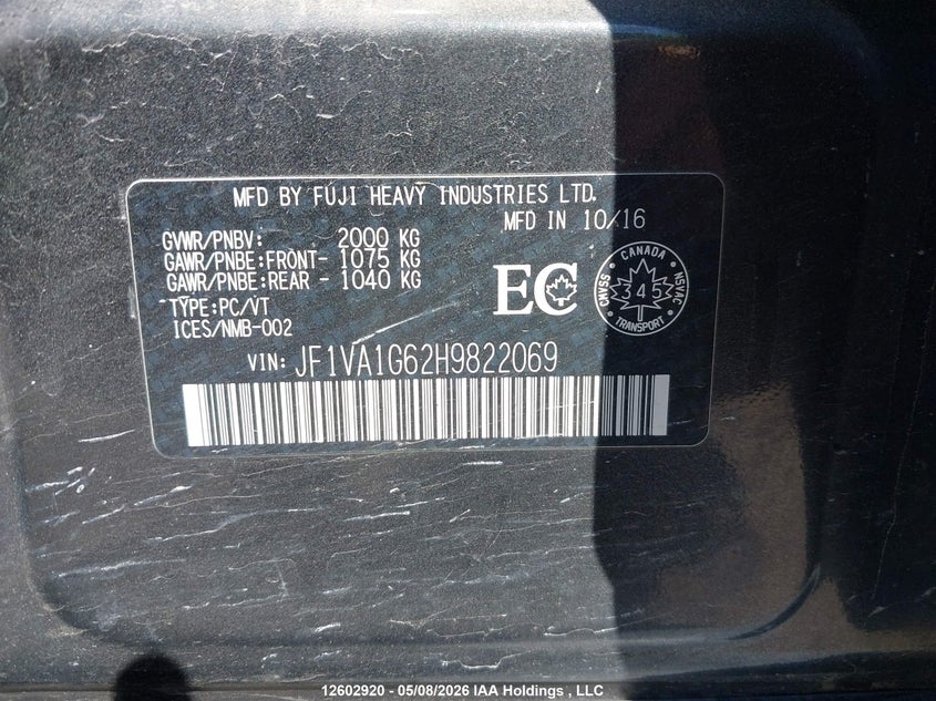 2017 SUBARU WRX SEDAN 2.0L H-4 DI, DOHC, VVT, TURBO, 268HP