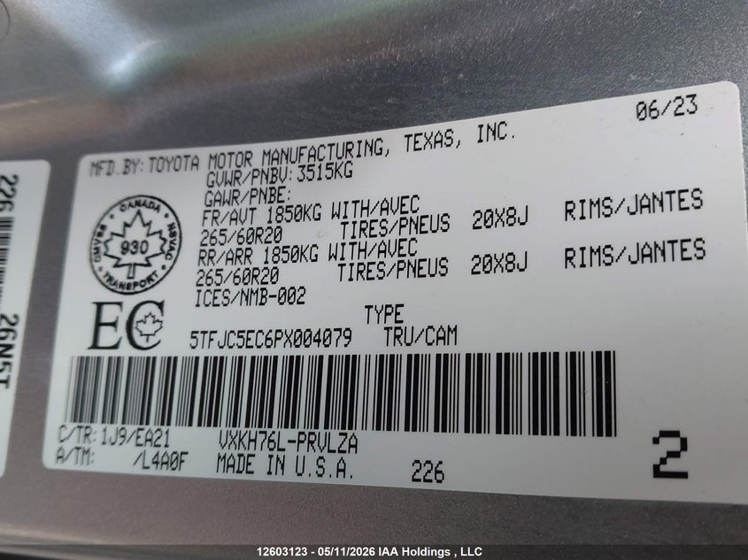 2023 Toyota Tundra Crewmax Limited VIN: 5TFJC5EC6PX004079 Lot: 12603123