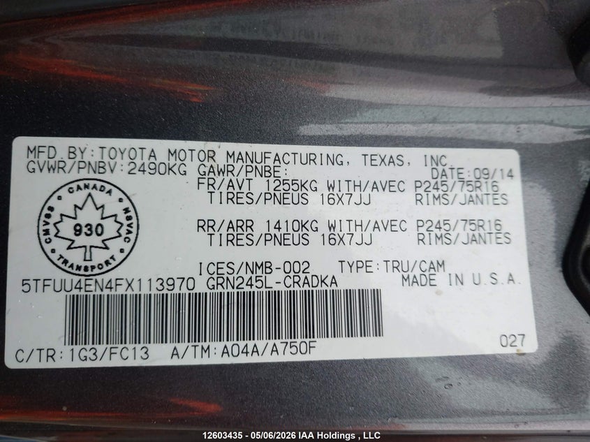 2015 Toyota Tacoma Access Cab/Trd Pro VIN: 5TFUU4EN4FX113970 Lot: 12603435