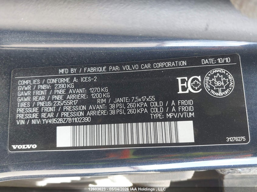 2011 Volvo Xc70 3.2 Level 1/3.2 Level 2 VIN: YV4952BZ7B1102390 Lot: 12603623