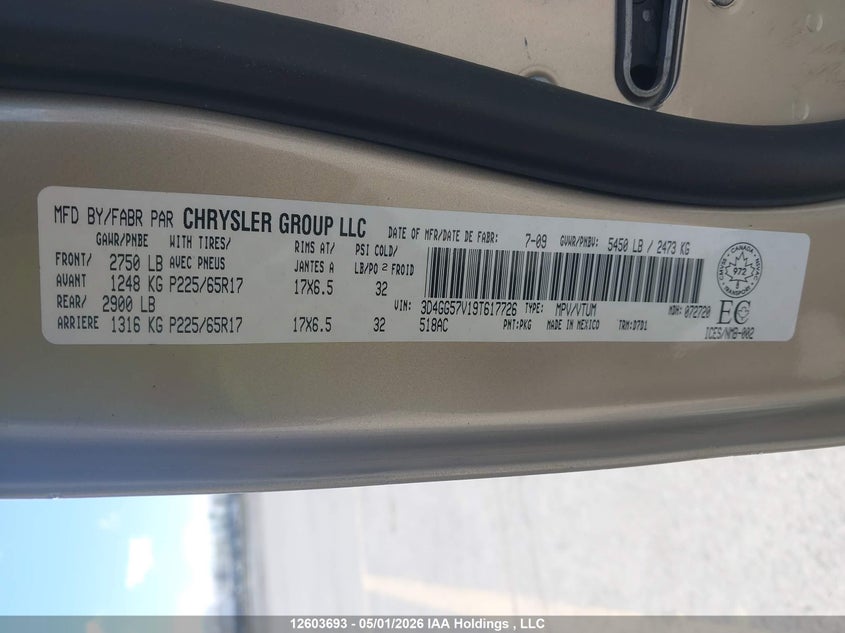 2009 Dodge Journey VIN: 3D4GG57V69T235000 Lot: 12603693