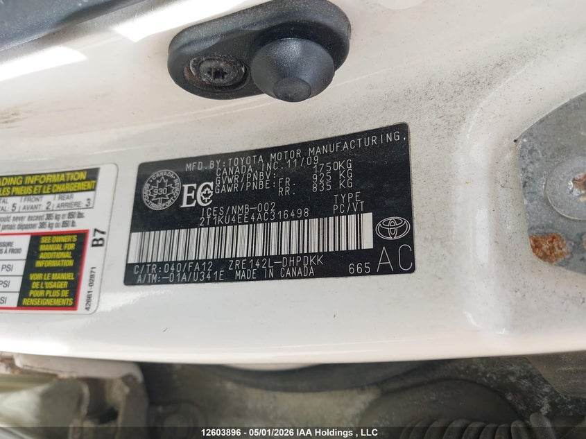2010 Toyota Matrix Wagon VIN: 2T1KU4EE4AC316498 Lot: 12603896