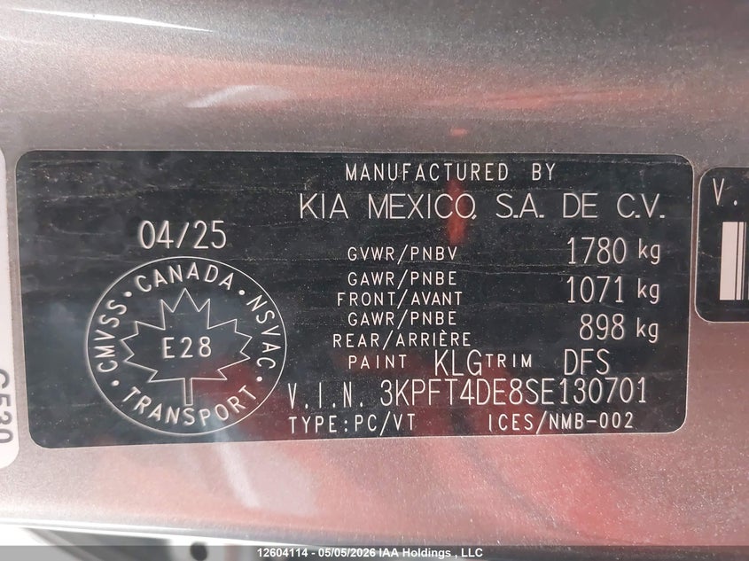 2025 Kia K4 Lx VIN: 3KPFT4DE8SE130701 Lot: 12604114