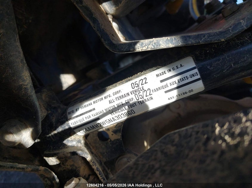 2022 Yamaha Yfm700 VIN: 5Y4AMH2W5NA303860 Lot: 12604216