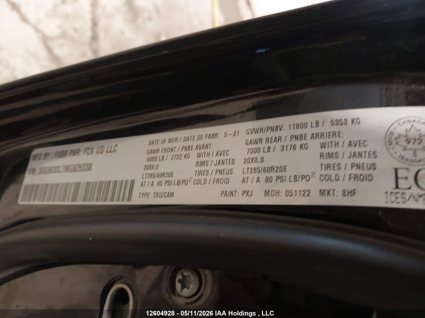 2021 Ram 3500 Big Horn VIN: 3C63R3DL7MG626338 Lot: 12604928