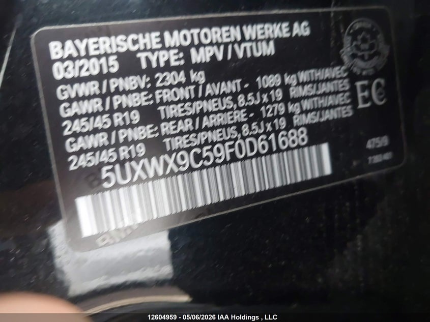 2015 BMW X3 SPORT UTILITY VEHICLE 2.0L I-4 DI, DOHC, VVT, TURBO, 241HP