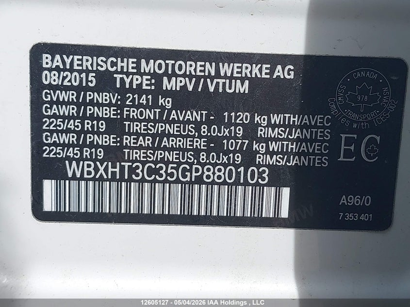 2016 BMW X1 SPORT UTILITY VEHICLE 2.0L I-4 DI, DOHC, VVT, TURBO, 228HP