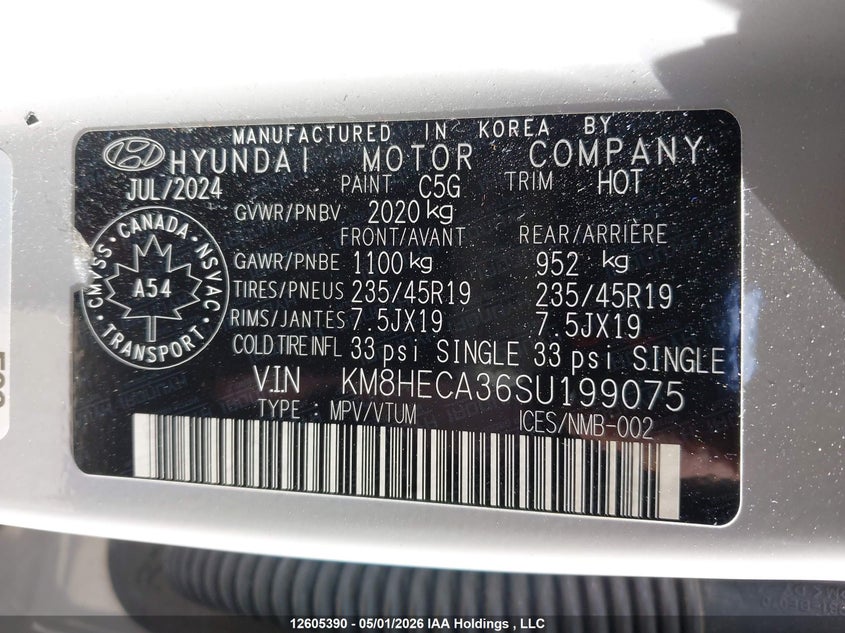 2025 Hyundai Kona Limited VIN: KM8HECA36SU199075 Lot: 12605390
