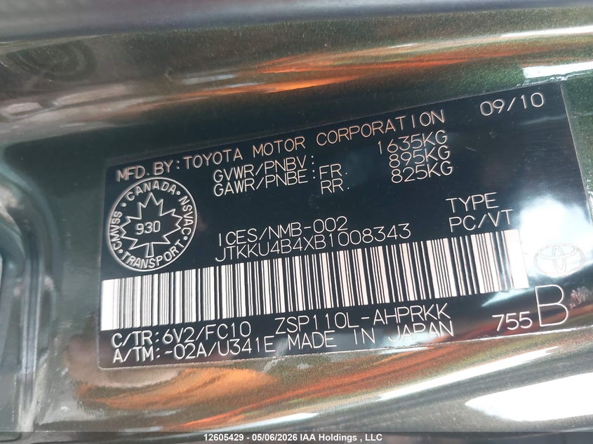 2011 Scion Xd VIN: JTKKU4B4XB1008343 Lot: 12605429