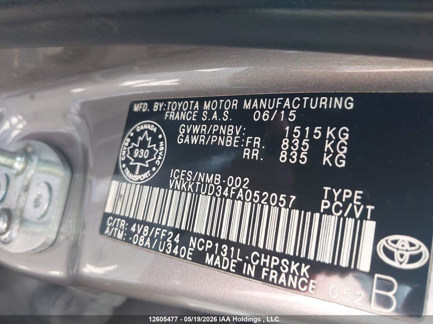 2015 Toyota Yaris Se VIN: VNKKTUD34FA052057 Lot: 12605477