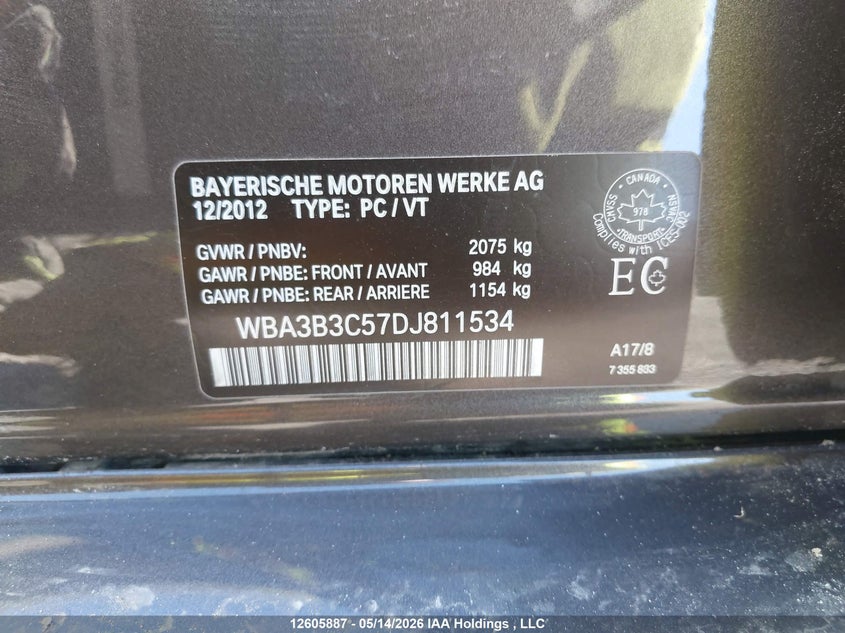 2013 BMW 3ER SEDAN 2.0L I-4 DI, DOHC, VVT, TURBO, 241HP