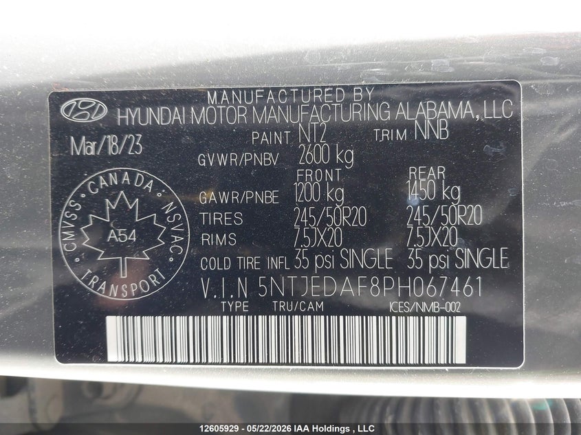 2023 Hyundai Santa Cruz Limited VIN: 5NTJEDAF8PH067461 Lot: 12605929