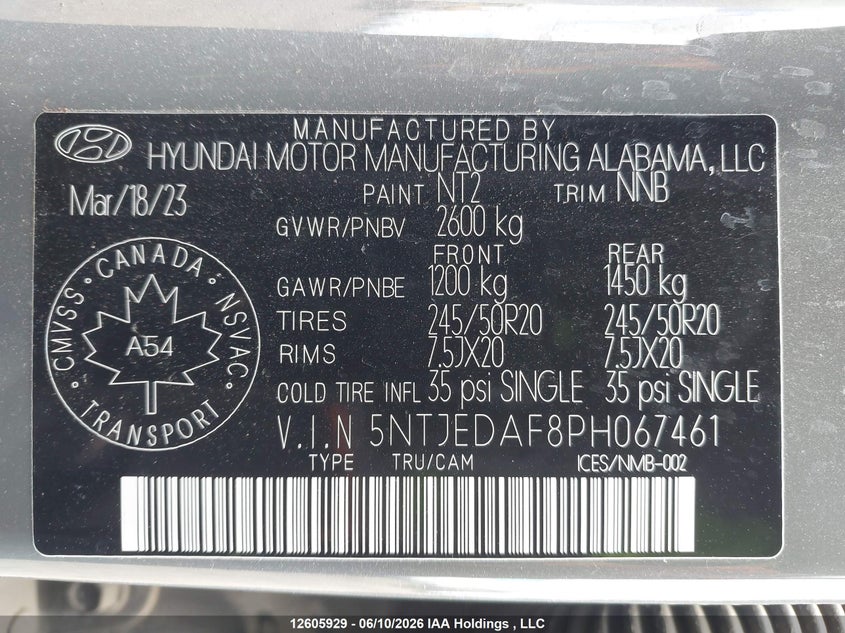 2023 Hyundai Santa Cruz Limited VIN: 5NTJEDAF8PH067461 Lot: 12605929