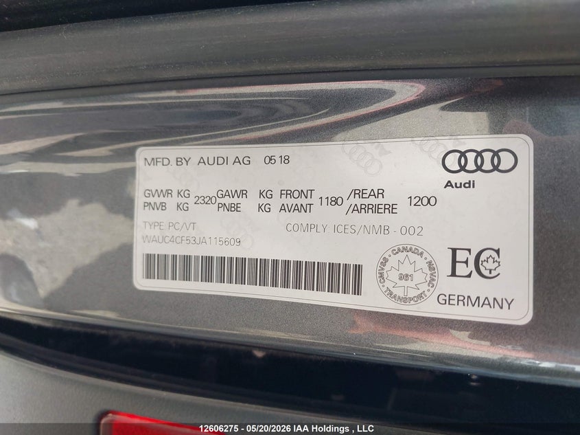 2018 Audi S5 Prestige VIN: WAUC4CF53JA115609 Lot: 12606275