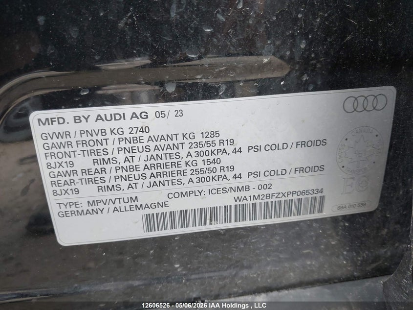 2023 Audi Q4 E-Tron 50 VIN: WA1M2BFZXPP065334 Lot: 12606526