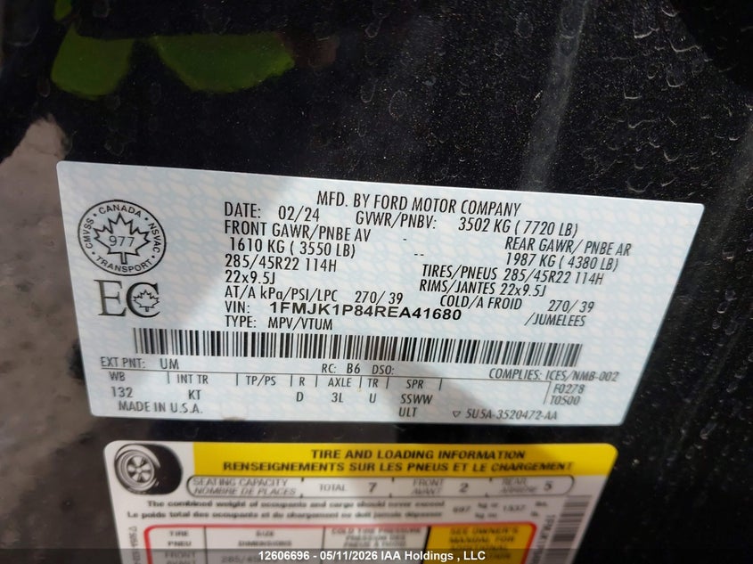 2024 Ford Expedition Max King Ranch VIN: 1FMJK1P84REA41680 Lot: 12606696