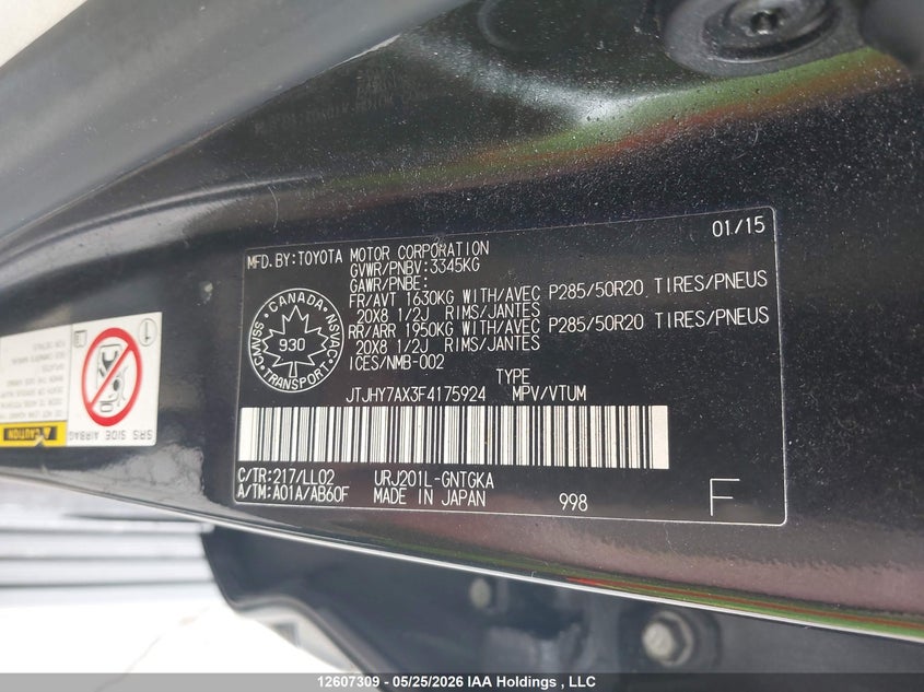 2015 Lexus Lx 570 570 VIN: JTJHY7AX3F4175924 Lot: 12607309