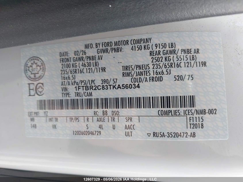 1FTBR2C83TKA56034 2026 Ford Transit 3.5 T-250 white