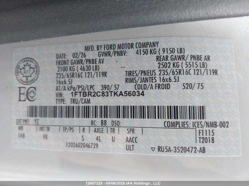 1FTBR2C83TKA56034 2026 Ford Transit 3.5 T-250 white