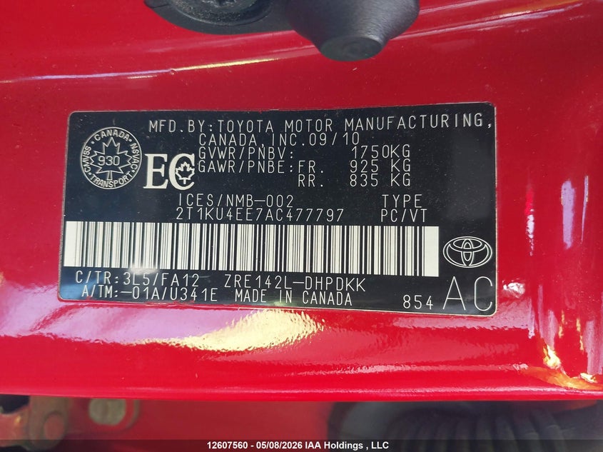 2010 Toyota Corolla Matrix VIN: 2T1KU4EE7AC477797 Lot: 12607560