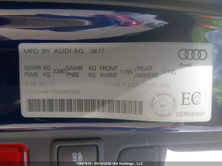2018 Audi S4 3.0T Technik VIN: WAUC4AF42JA003332 Lot: 12607615