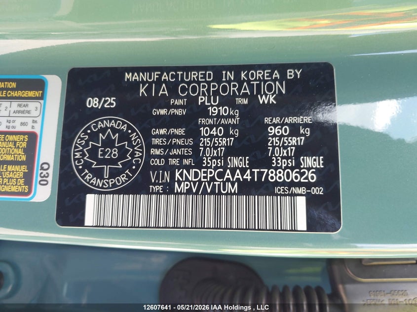 2026 Kia Seltos Lx VIN: KNDEPCAA4T7880626 Lot: 12607641
