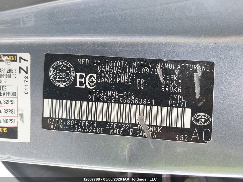 2006 Toyota Corolla Matrix Xr VIN: 2T1KR32EX6C563841 Lot: 12607798