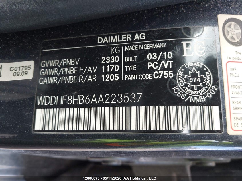 2010 Mercedes-Benz E 350 4Matic VIN: WDDHF8HB6AA223537 Lot: 12608073