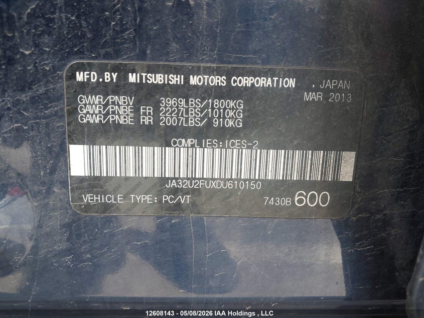 2013 Mitsubishi Lancer Es/Es Sport VIN: JA32U2FUXDU610150 Lot: 12608143