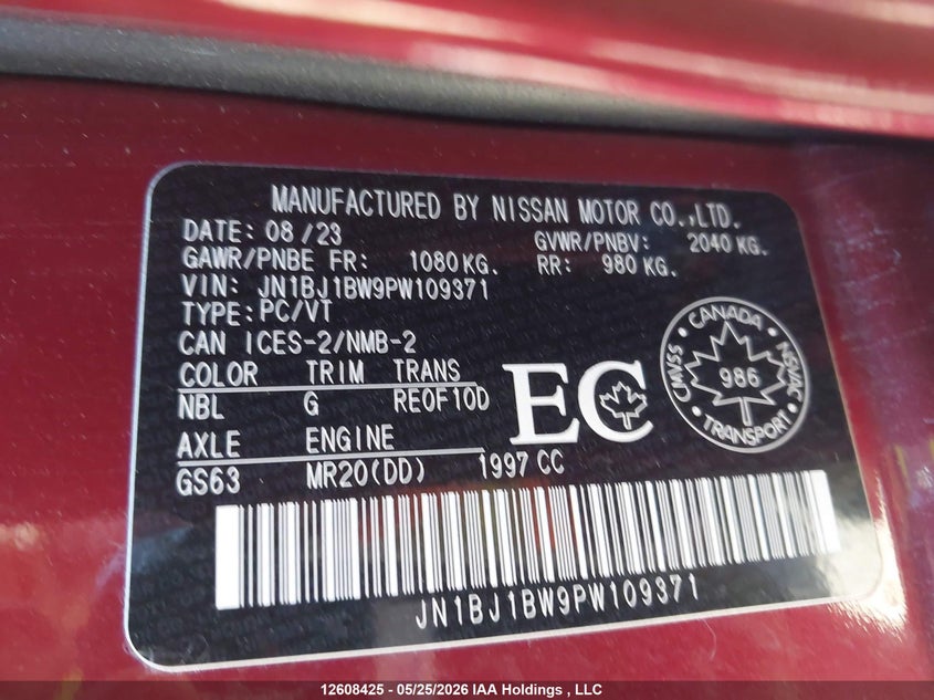 2023 Nissan Qashqai Sl/Sv VIN: JN1BJ1BW9PW109371 Lot: 12608425