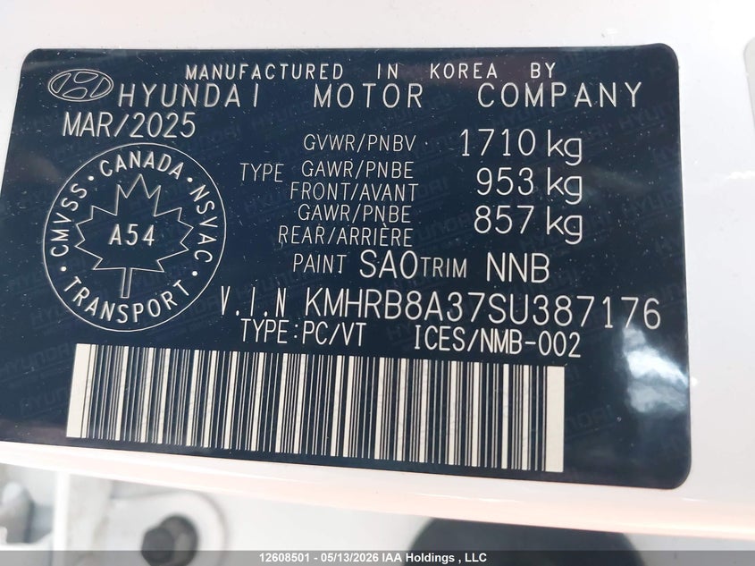 2025 Hyundai Venue Essential W/Two-Tone VIN: KMHRB8A37SU387176 Lot: 12608501