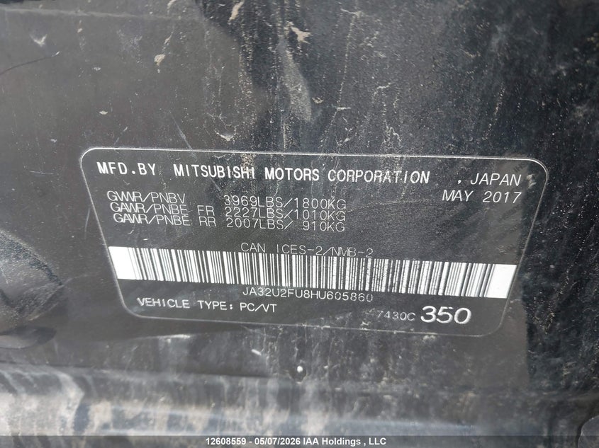 2017 Mitsubishi Lancer Es VIN: JA32U2FU8HU605860 Lot: 12608559