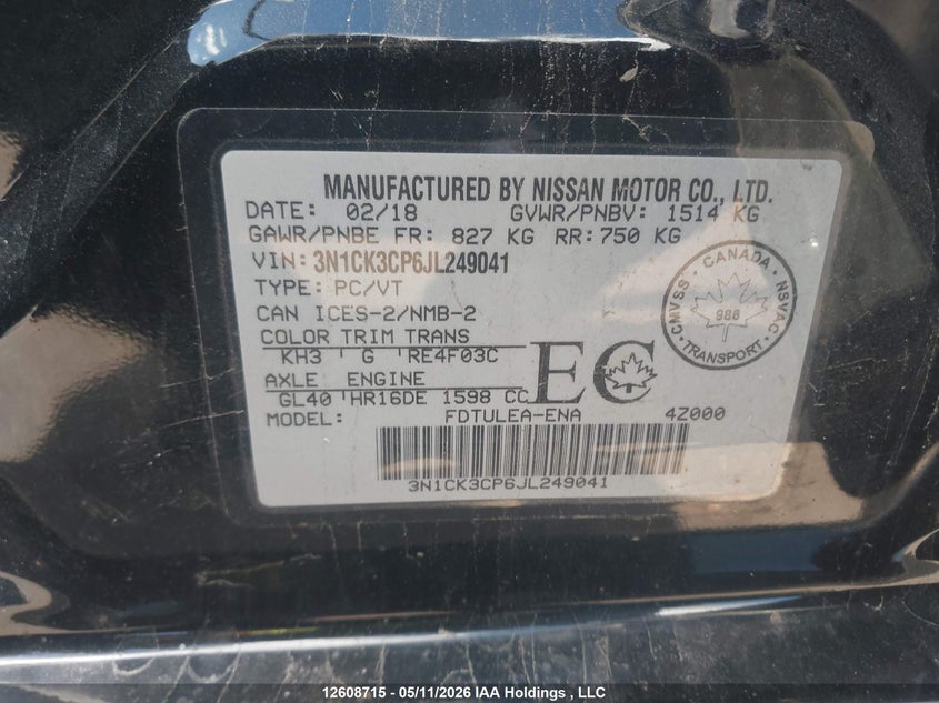 2018 Nissan Micra VIN: 3N1CK3CP6JL249041 Lot: 12608715