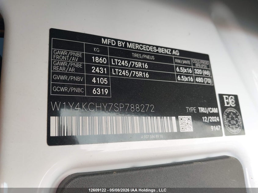 2025 Mercedes-Benz Sprinter 2500 VIN: W1Y4KCHY7SP788272 Lot: 12609122