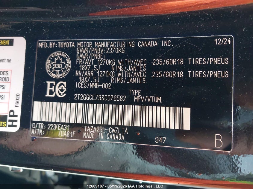 2025 Lexus Nx 350 Premium VIN: 2T2GGCEZ9SC076582 Lot: 12609187