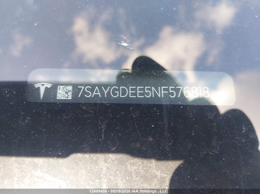 2022 Tesla Model Y VIN: 7SAYGDEE5NF576818 Lot: 12609458
