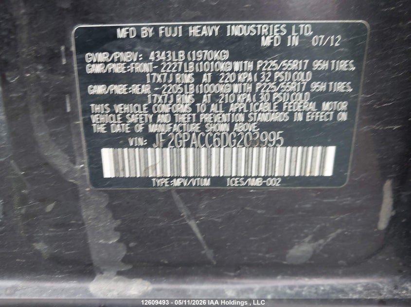 2013 SUBARU XV SPORT UTILITY VEHICLE 2.0L H-4 DOHC, VVT, 148HP