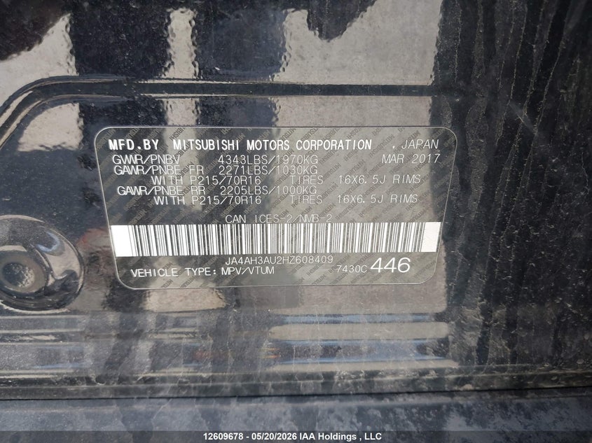 2017 Mitsubishi Rvr Se/Es VIN: JA4AH3AU2HZ608409 Lot: 12609678