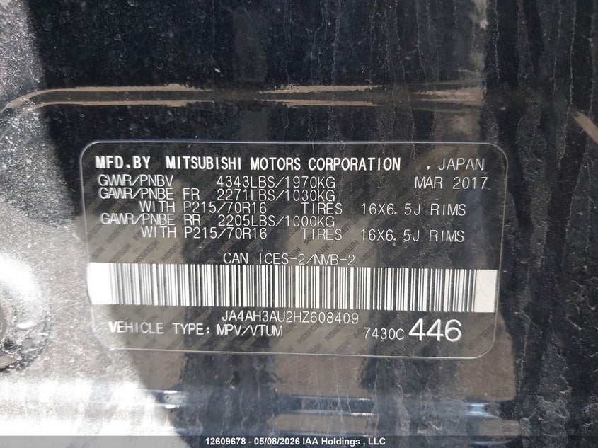 2017 Mitsubishi Rvr Se/Es VIN: JA4AH3AU2HZ608409 Lot: 12609678